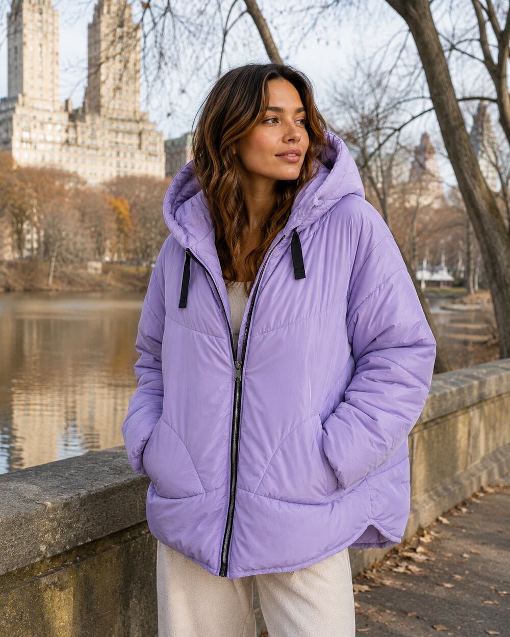 Free People Pippa Puffer Jacket Womens L Purple Oversized Hooded Quilted Coat